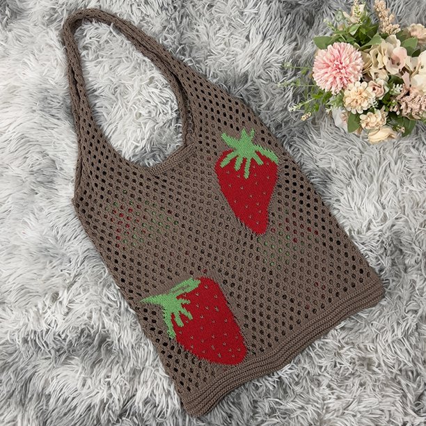 Bolso informal para mujer, bolso tejido con patrón de fresa estético para mujer y niña Sywqhk Para Estrenar