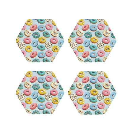 

Leather Coasters Set of 4 - Macaroon Donut Print Lightweight Non-Slip Drink Coasters for Desk Anti-Scalding Desk Cup Coasters for Office Table Decor Hexagon