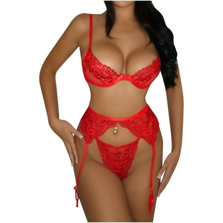 

VerPetridure Women s Bikini Brief Underwear Thongs for Women Panties Women Exquisite Lace Lingerie Bra+Garter+Briefs Set Babydoll Cut-Out Sleepwear