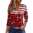 thumbnail image 3 of 4th Of July Shirts for Women Summer Patriotic 3/4 Sleeve Tops for Women 250 Anniversary Usa Flag Henley V Neck Independence Day Usa Flag American Flag Butterfly Fashion Clothing Deep Red XXXL, 3 of 7