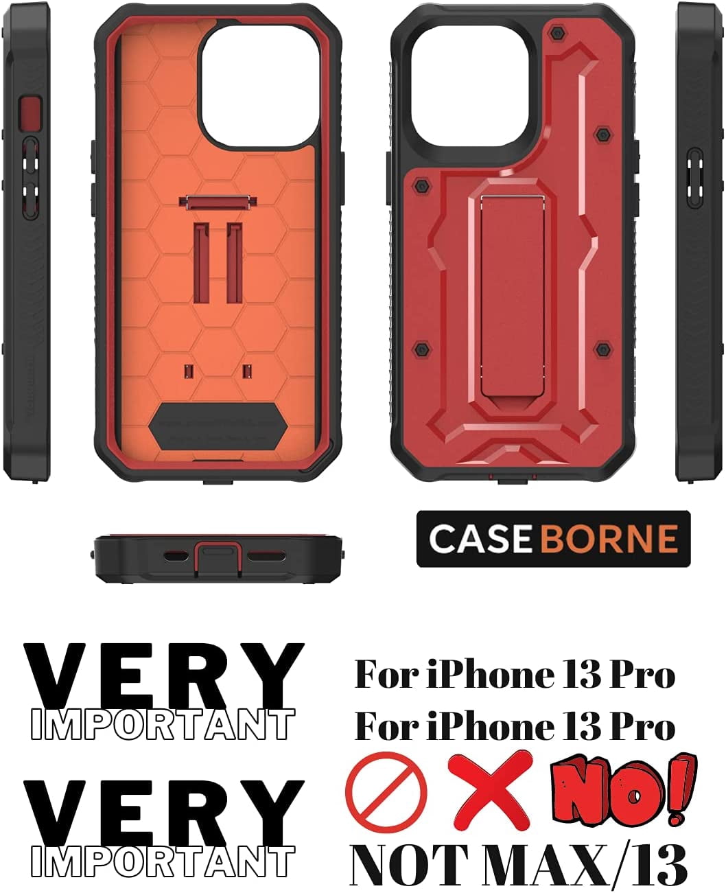 CaseBorne ArmadilloTek V Case for [iPhone 13 Pro] with Built-in Screen Protector & Kickstand Full-Body Multi-Layer Rugged - Red