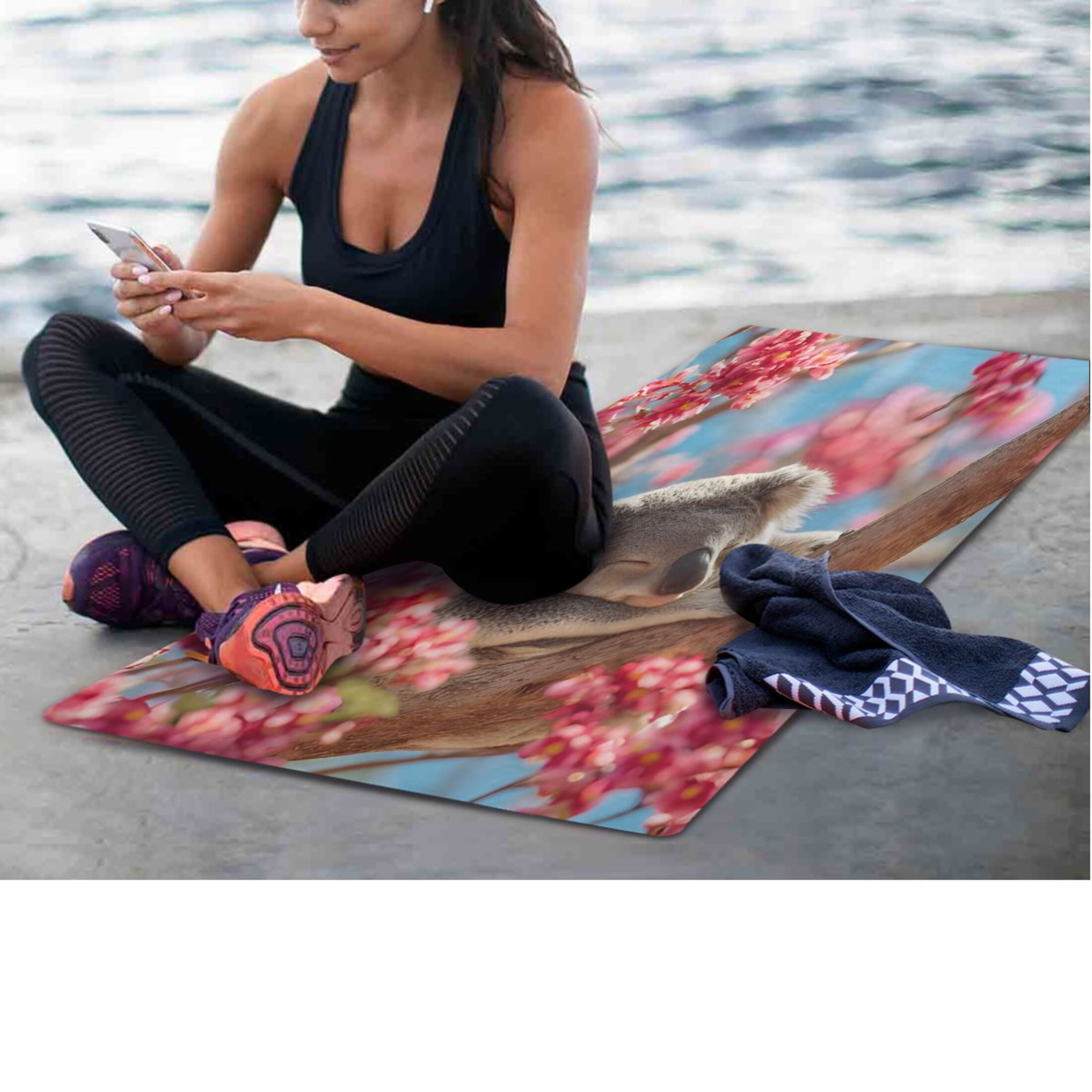 BZSMCE Yoga Mat Women Fitness Mat Red Bloom Koala Perch Pattern