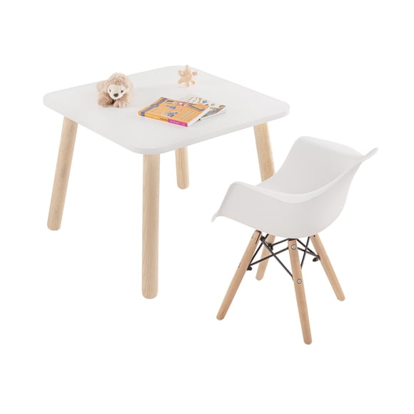 Mesa cuadrada con silla Eames con descansabrazos infantil  (Blanco )