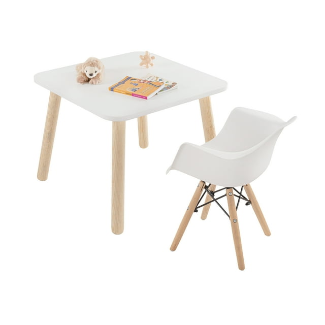Mesa Cuadrada con 2 Sillas Eames con Descansabrazos infantil (Blanco)