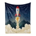 thumbnail image 1 of Outer Space Soft Flannel Fleece Throw Blanket, Rocket Taking of to Explore the Universe Woodlands and Mountains in Backdrop, Cozy Plush for Indoor and Outdoor Use, 50" x 70", Multicolor, by Ambesonne, 1 of 6