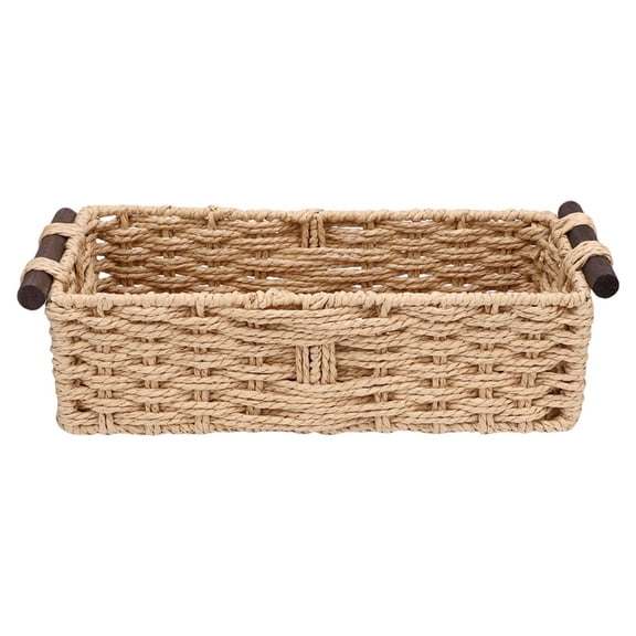 Rectangular Storage Baskets Wicker Style with Wooden Handles Nesting Organiser for Home