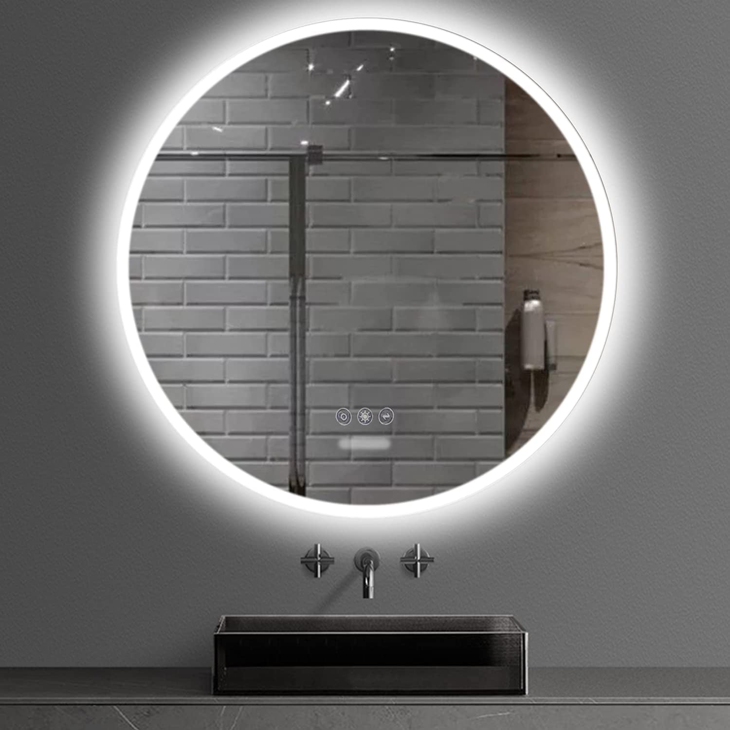 Private Jungle 24 Inch LED Round Bathroom Mirror - Lighted Vanity Makeup Mirrors for Wall - Smart 3 Lights Setting Anti-Fog Dimmable Touch Button Frameless Private Jungle 24 Inch LED Round Bathroom Mirror - Lighted Vanity Makeup Mirrors for Wall - Smart 3 Lights Setting Anti-Fog Dimmable Touch Button Frameless