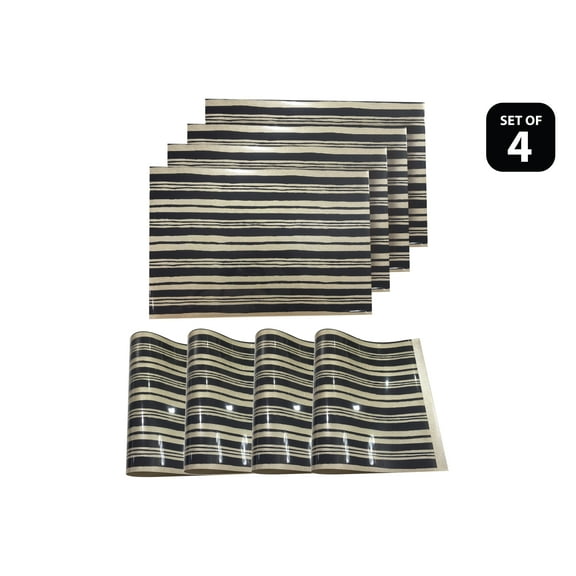 Dainty Home Jagged Reversible Metallic Printed Set of 4 Placemats in Black