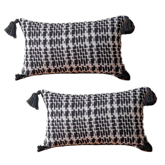 Funda de almohada tejida geométrica con borla rectangular de 2 piezas adecuada para muchos lugares