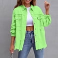thumbnail image 3 of tklpehg Fashion Coats for Women Hole Denim Jacket Casual Loose Solid Color Lapel Long Sleeve Lightweight Outerwear (Mint Green,L), 3 of 5