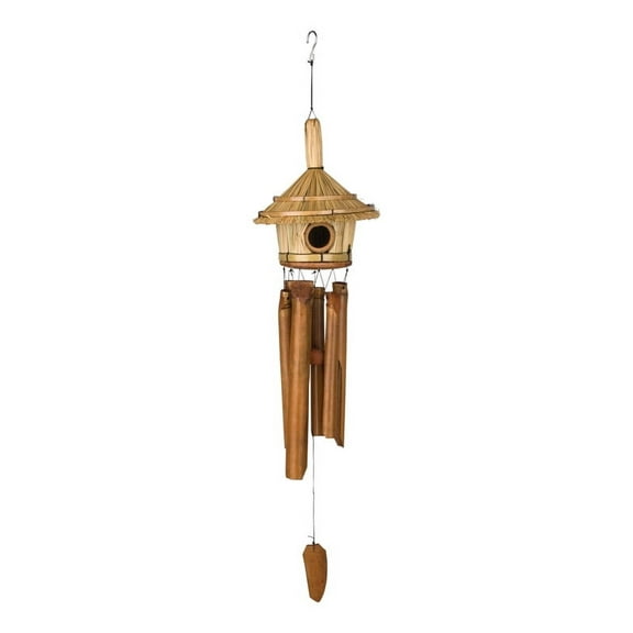 Woodstock Wind Chimes Asli Arts® Collection, Thatched Roof Birdhouse Bamboo Chime, 32'' Wind Chime C707