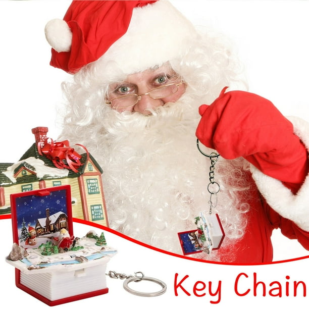 Adornos colgantes navideños, decoraciones navideñas, regalos navideños, mini llavero de libro plegable navideño, colgante navideño, libro desplegable con castillo