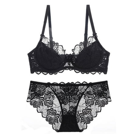 

STEADY Women Underwear Bra Sets Lingerie Suit For Female Push Up Lace Bra Set And Panties Set 80D / Black