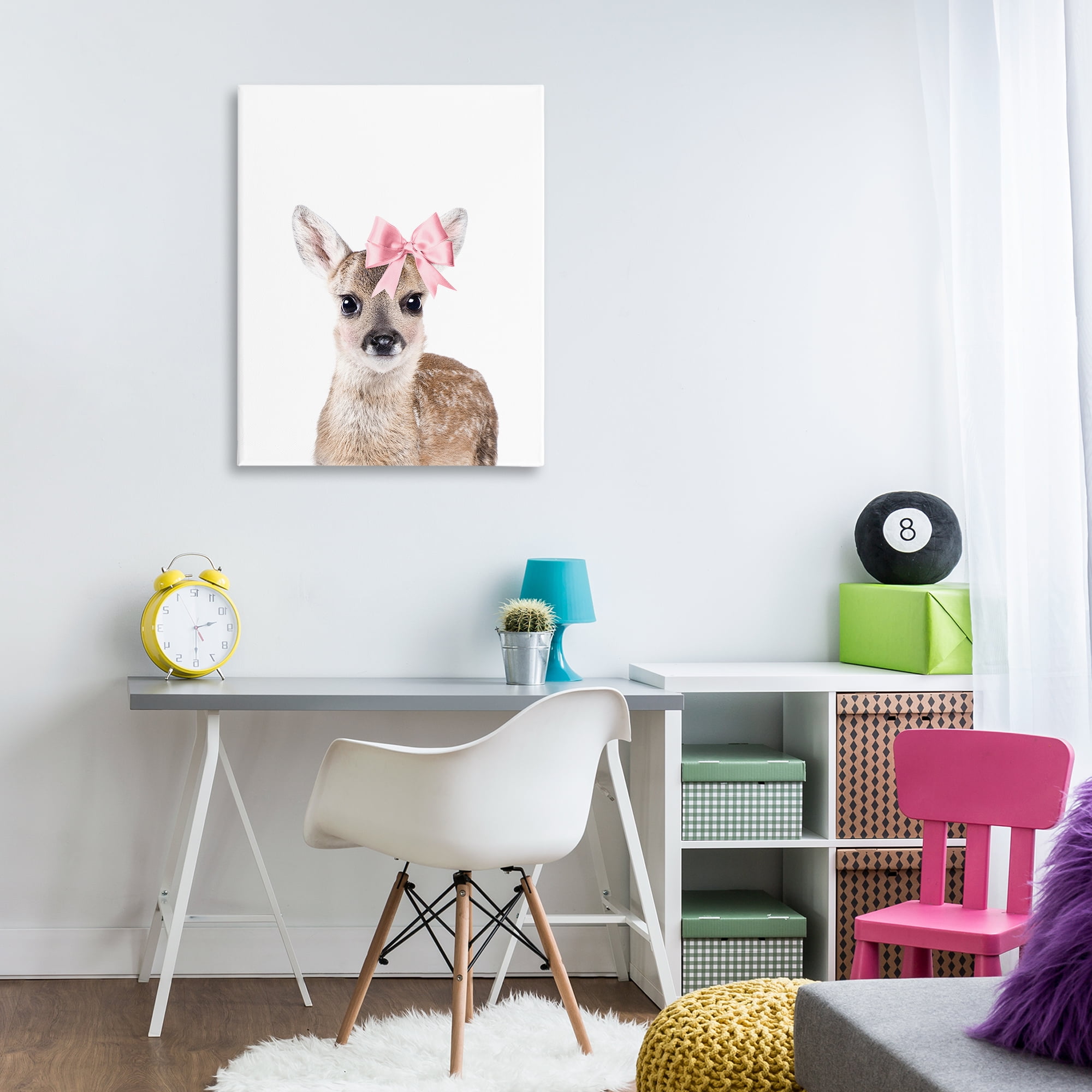 Stupell Industries Fawn with Pink Bow Animals Painting Wrapped Canvas Art Print Wall Art, 30 x 40