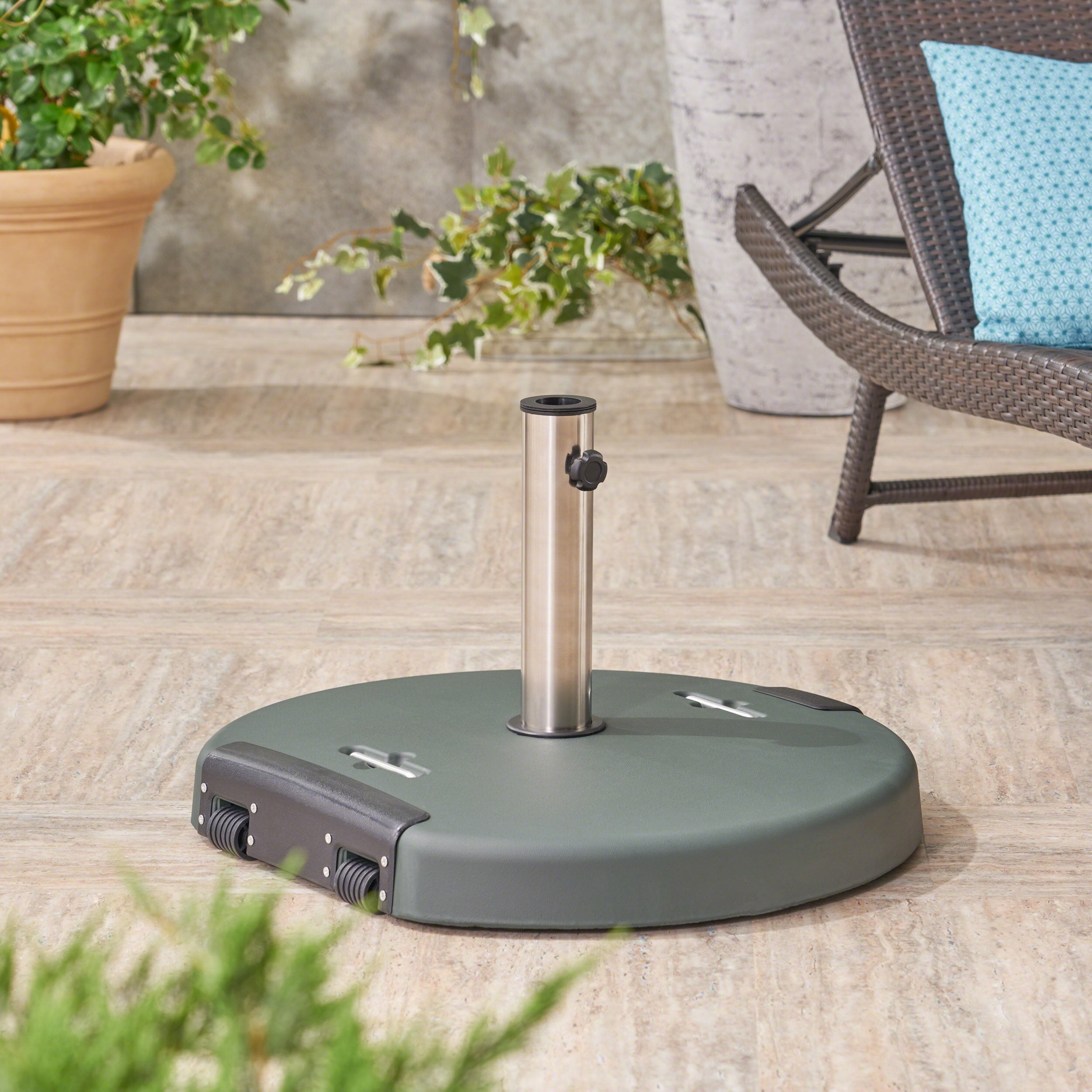 Outdoor 132lb Concrete Circular Umbrella Base with Stainless Steel