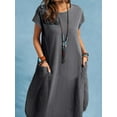 thumbnail image 3 of ZANZEA Women's Daily Casual Side Pocket Round Neck Short Sleeve Cotton Midi Dress, 3 of 7