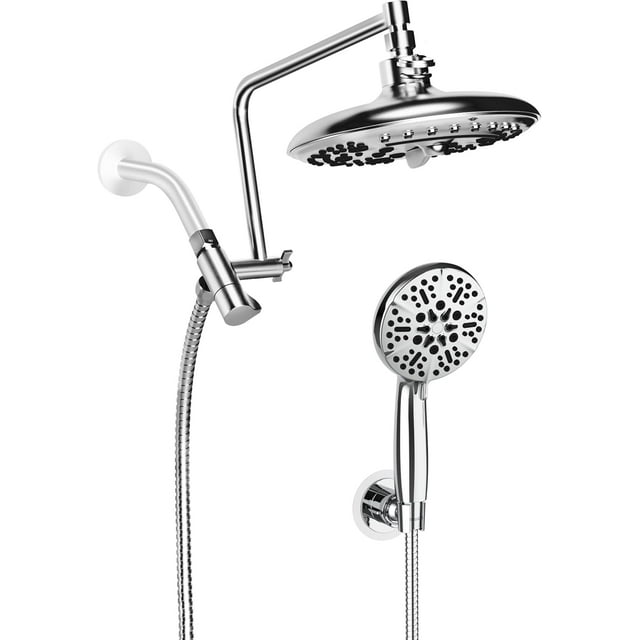 Shower head ” high pressure rain/hand shower combo with ” extension arm function hand shower leakproof spray head with stand/shower hose height/angle adjustable (” Chrome pl