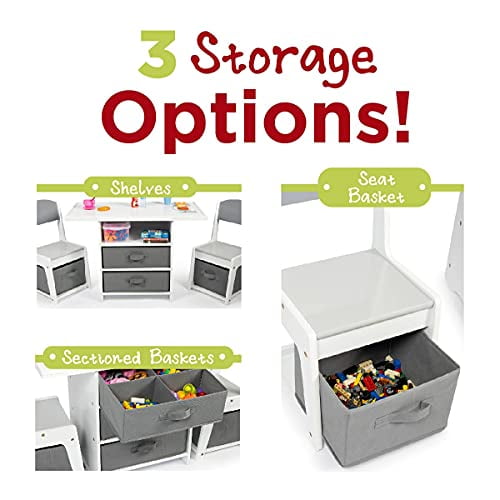Milliard Kids 3 in 1 Play Table and Chair Set Wood with Storage Baskets Compatible with Lego and Duplo Bricks Activity Table Playset Furniture with Modern Gray Colors Walmart