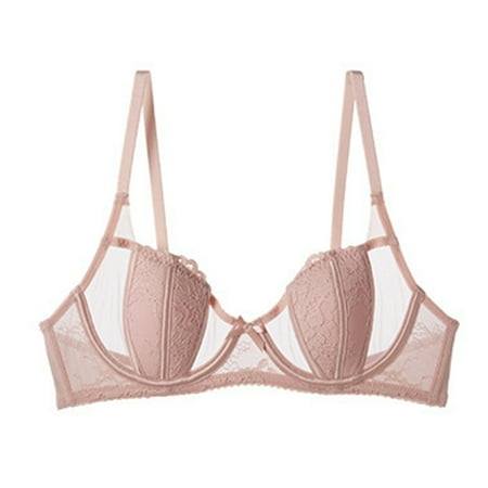 Audhol Lace Bralette Rench Ultra Thin Cup Lace Bra Soft Ring Gathered Bra Set Soft and Skin Friendly Comfortable To The Body. Sheer Bra Pink 38
