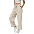 thumbnail image 4 of GUACER Womens Wide Leg Linen Blend Pants High Waist Drawstring Casual Lounge Trousers with Pockets, 4 of 6