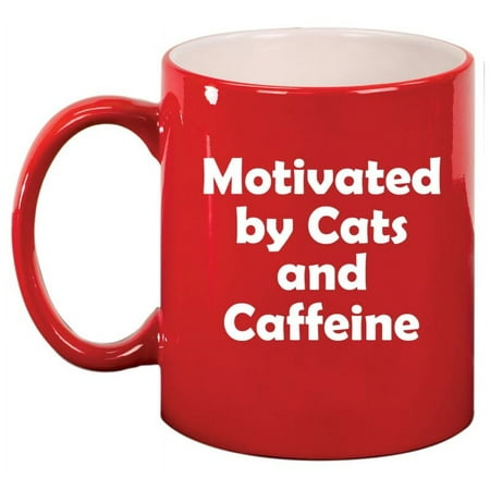 

Motivated by Cats and Caffeine Ceramic Coffee Mug Tea Cup Gift for Her Him Friend Coworker Wife Husband (11oz Red)