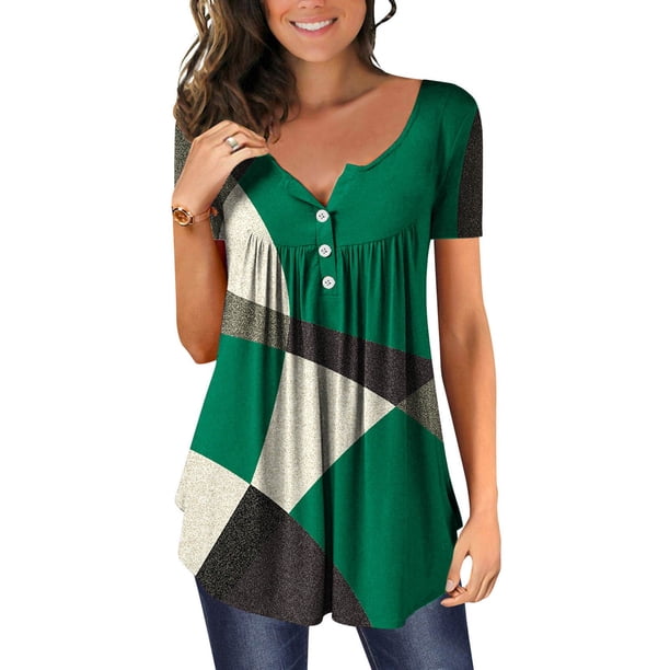 ICHUANYI Clearance Women's Fashion Printed Loose T-shirt Short Sleeves Blouse Round Neck Casual Tops(Green, XL) ICHUANYI WER2023080904343