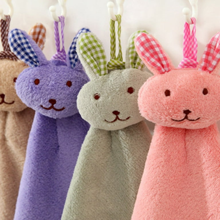 Baby Hand Towel Cartoon Animal Rabbit Plush Kitchen Soft Hanging