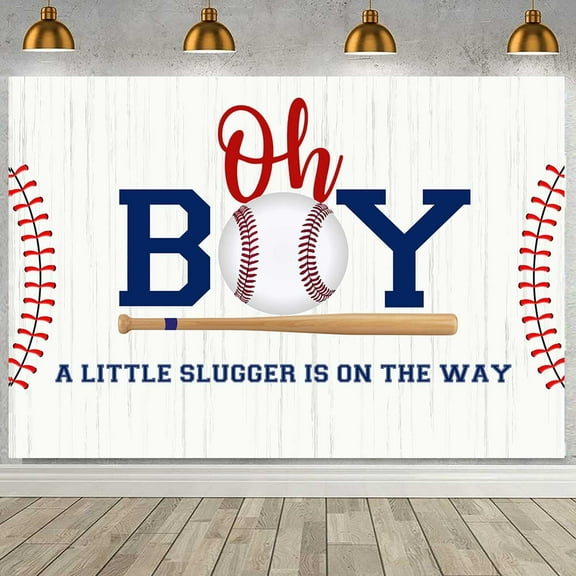 Baseball Baby Shower Backdrop Oh Boy A Little Slugger is On The Way Photography Background White Wood Texture Sports Baseball Baby Shower Decorations Cake Table Banner