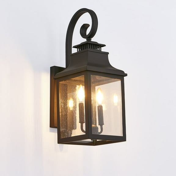 Outdoor Wall Lantern Light, 23" Vintage Black Metal Sconce with Clear Seeded Glass, Weatherproof for Porch, Patio, Garden, 1-Pack (Bulb Not Included)