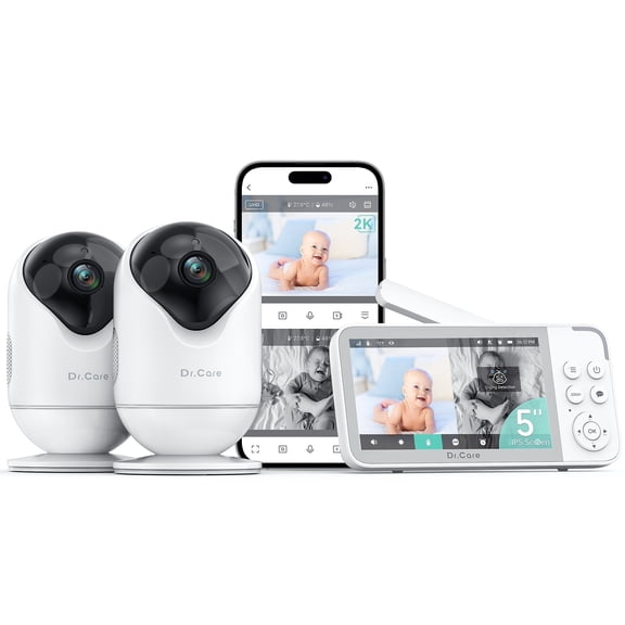(Open Box) Dr.Care 5" Smart WiFi Baby Monitor with 2K HD Security Camera,APP Control, Cry & Motion Detection,Pan-Tilt-Zoom,Temp, Nightvision, 2-Way Talk