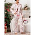 thumbnail image 3 of Cathery Women’s 2 Piece Christmas Satin Pajama Set Long Sleeve Candy Cane Button Shirt Pants Set Sleepwear Loungewear, 3 of 8