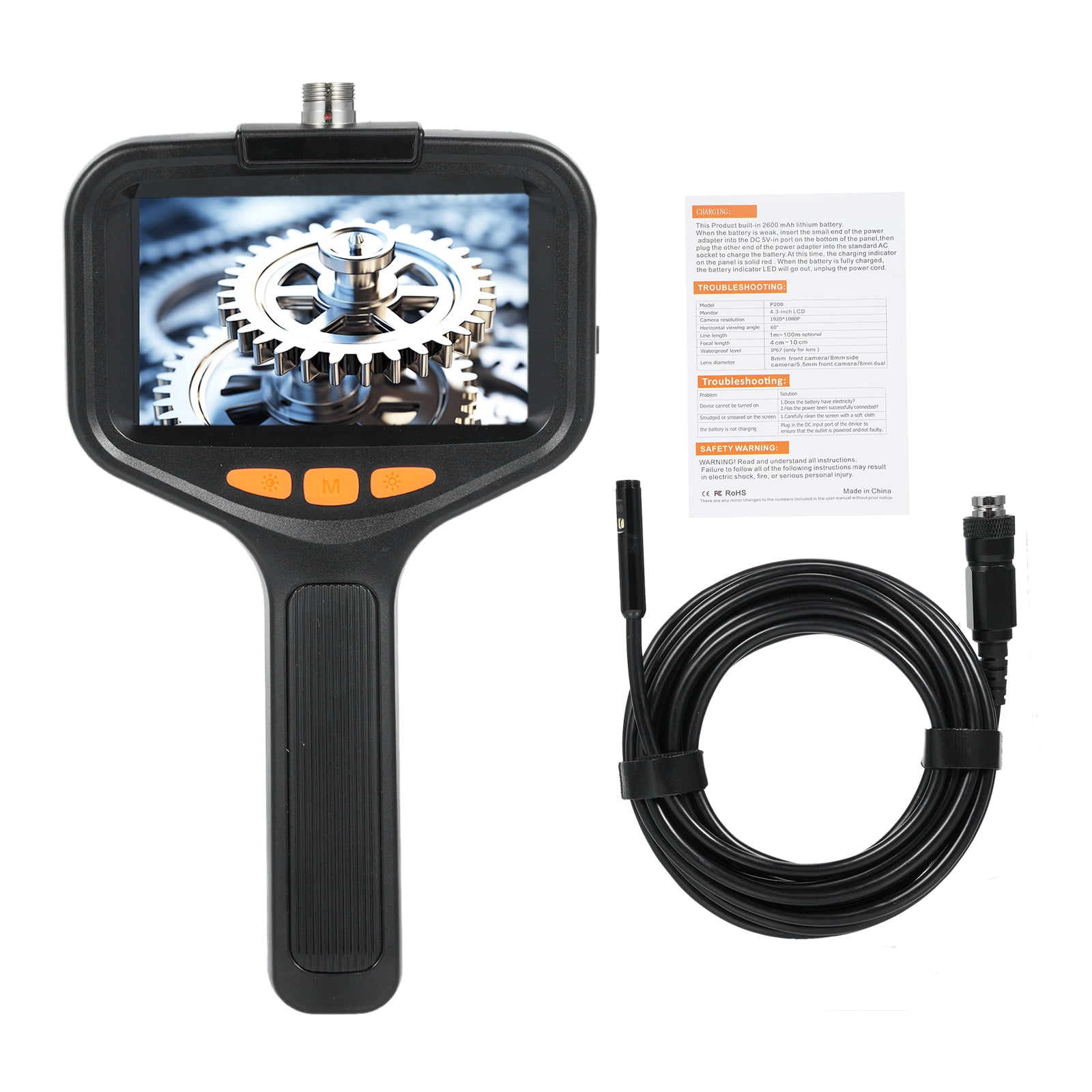 Endoscope Inspection Camera Dual Lens Inspection Camera With Light 2m/32.8FT Industrial Borescope IP67 Waterproof Flexible Cable Sewer Camera 1080P HD Borescope Inspection Camera
