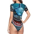 thumbnail image 3 of Uemuo Cartoon Cute Shark Pattern Women's One Piece Short Sleeve Swimsuit Rash Guard Surfing Modest Quick-drying Swimsuit Beach Essentials-, 3 of 9
