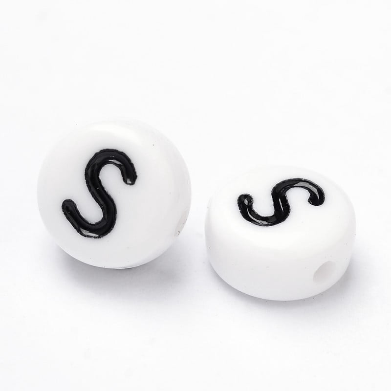 Acrylic Beads with Horizontal Hole Letter Flat Round Letter.S 7x4mm Hole: 1mm 3500pcs/500g