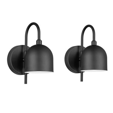 Prominence Home 2-Pack Matte Black Battery-Operated LED Wall Sconce with Metal Shade