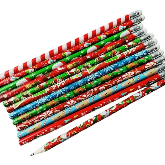 48PCS Christmas Pencils Wood Drawing Pencils with Small Erasers for Writing Drawing Christmas Stocking Fillers Supplies