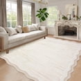 thumbnail image 2 of Large Scalloped Rug 10x13 Solid Color Dining Room Carpet, Decorative Modern Easy Cleaning Carpet with Non-Slip Backing, Washable Low Pile Indoor Rug for Living Room Farmhouse Bedroom, Beige, 2 of 9