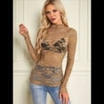 thumbnail image 4 of Blusa de Larga con Encaje Floral de para Mujer, Blusa Interior Transparente con , Cuello Redondo, Informal, Transparente. Caqui XXL, 4 of 7