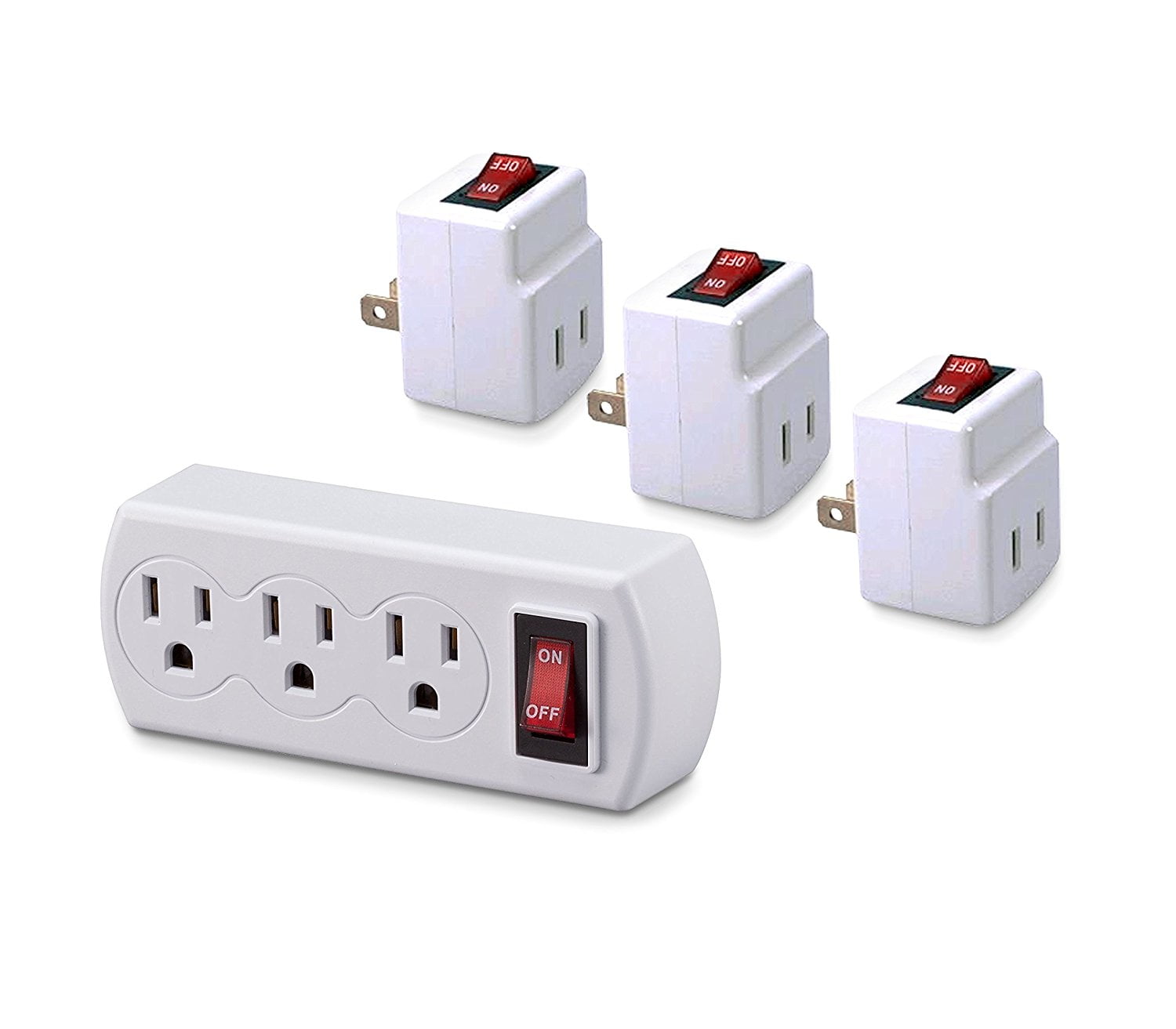 Triple Plug Outlet Adapter with On/Off Switch Energy Saving Plus 3