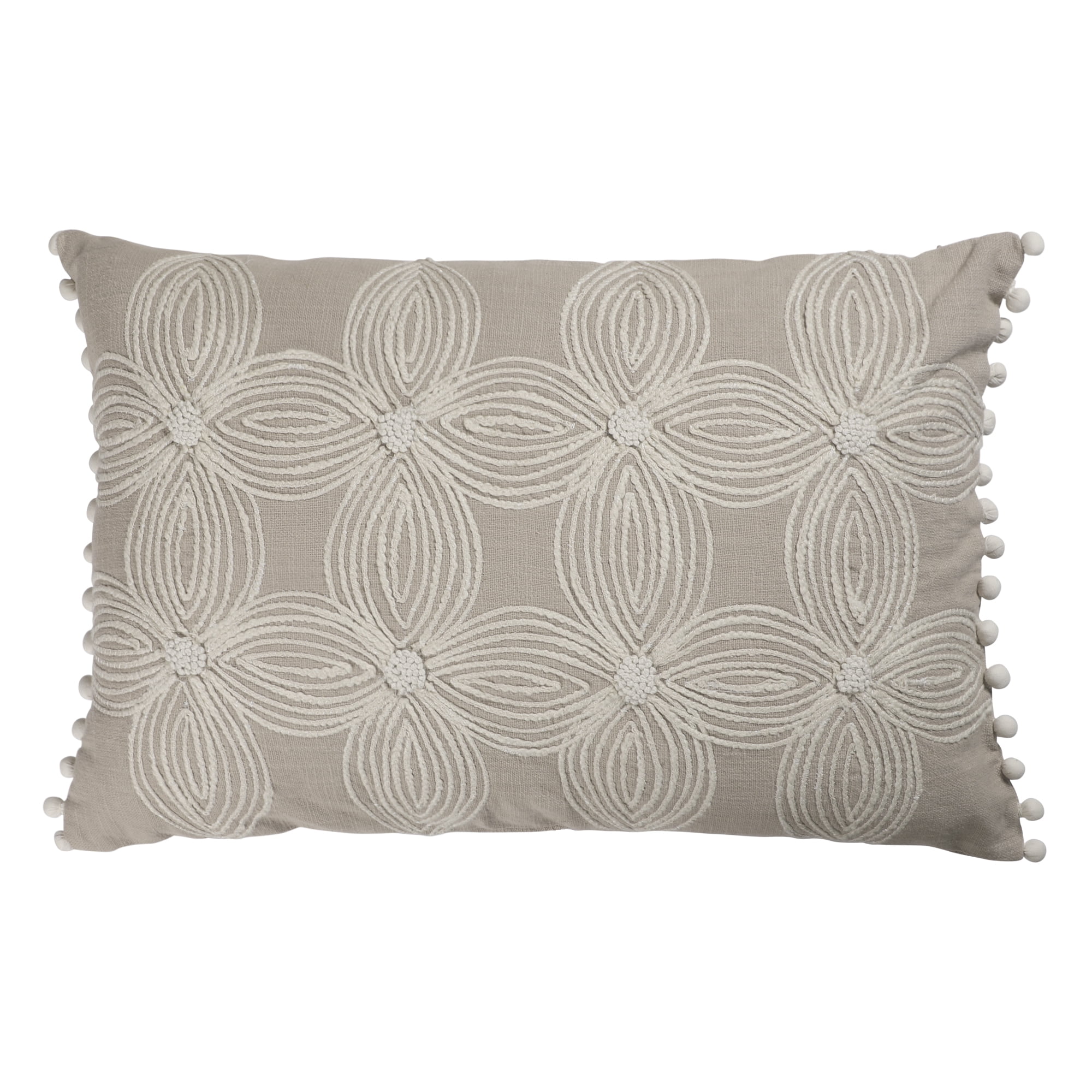 Harlow Hill Freya 16" x 24" Taupe Floral Cotton Adult Decorative Throw Pillow Cover