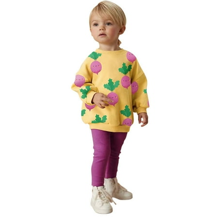 

Sweatshirt For Baby Boys Girls Soft Toddler Kids Hoodies Autumn Outfits Cotton Warm Printing Crewneck Long Sleeve Round Neck Floral Suit Set Unisex Infant Pullover Sweaters Gold 6-9 Months