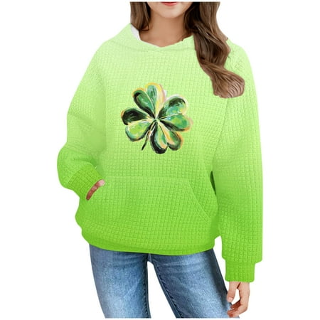 Girls Graphic Hoodie St. Patrick s Day Pullover Sweatshirts Long Sleeve Tops Fall Clothes for Teen Girls 4-12 Years Mint Green 11-12 Years