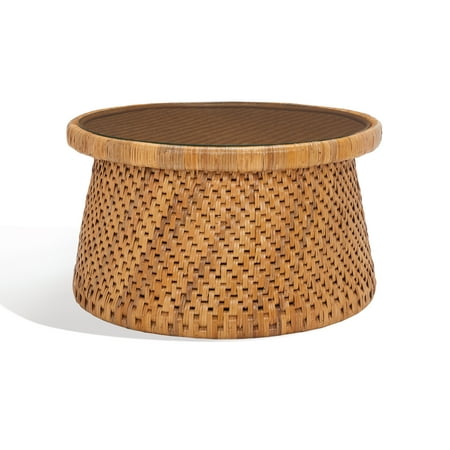 SAFAVIEH Couture Lianne Coastal Round Glass Coffee Table, Natural