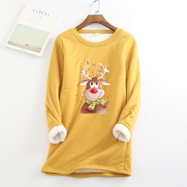 Tenues Grande Taille pour Femmes, Mode Décontractée d'Hiver, sous-Couche Chaude en Peluche, Pull Imprimé de Noël, Manches Longues, Col Rond, Tenues de Plage Grande Taille en Liquidation