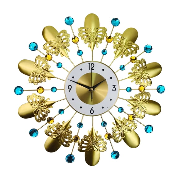Large Wall Clock Metal None-Ticking Silents Clock Crystal Leaves Digital Wall Clocks for Living Room Bedroom Decorations