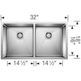 thumbnail image 2 of Blanco 443149 Quatrus 32" Undermount Double Basin Stainless Steel Kitchen Sink - Refined, 2 of 3