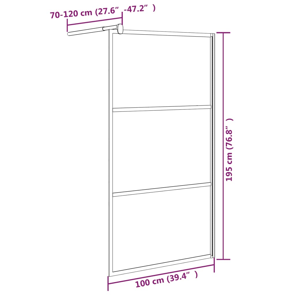 vidaXL Walk-in Shower Wall 39.4"x76.8" Half Frosted ESG Glass Black