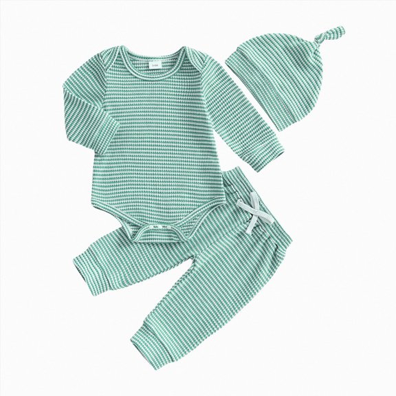 NIEWTR Baby Boy Clothes Newborn Infant Boy Outfits Romper Hat Pants 3Pcs Clothing Set for 0 3 6 9 12 18 Month Boys(A-Green,9-12 Months)