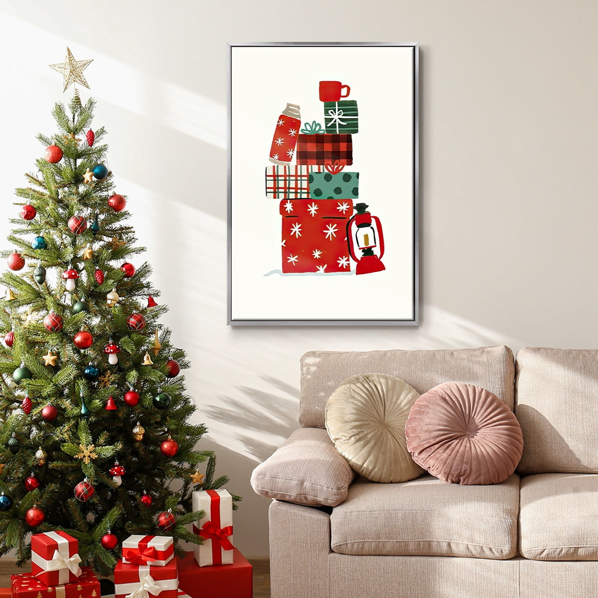 Going to Grandmas Collection B - Framed Gallery Wrapped Holiday Canvas - 25 x 37 - Silver Frame