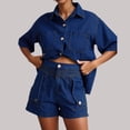 thumbnail image 2 of ibiyuan Womens Lounge Sets 2 Piece Outfits Women's Casual Short Sleeve Button Down Shirt and Shorts Two Piece Set Comfortable Pure Color Outfit for Spring Summer Daily Wear, 2 of 10